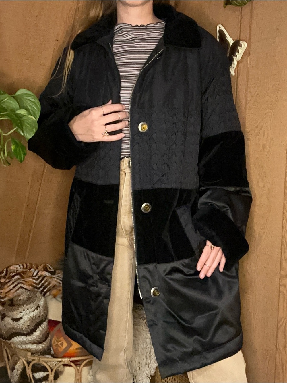 Vintage 1990s Komitor Quilted Colorblock Jacket | Black | 1X